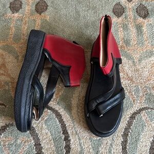 Italian Leather Two Tone Black Red Bootie Hi Top Sandals Handcrafted Italy
